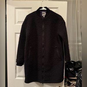 Bench. Black Boucle Long Bomber Coat - Size S